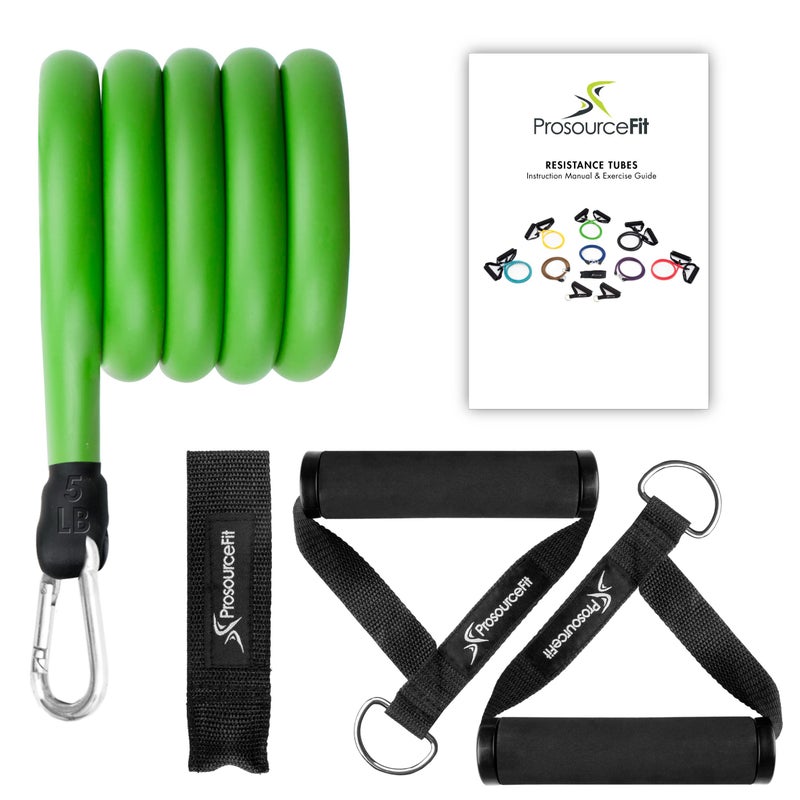 ProsourceFit Single Stackable Resistance Bands with Door Anchor and Exercise Guide, 5-8 LB, Heavy Duty Fitness Tube for Full-Body Exercises and Home Workouts, Green - Image 1